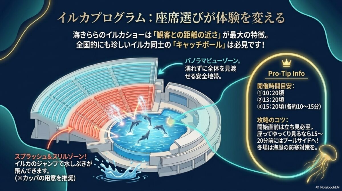 イルカプログラム:座席選びが体験を変える