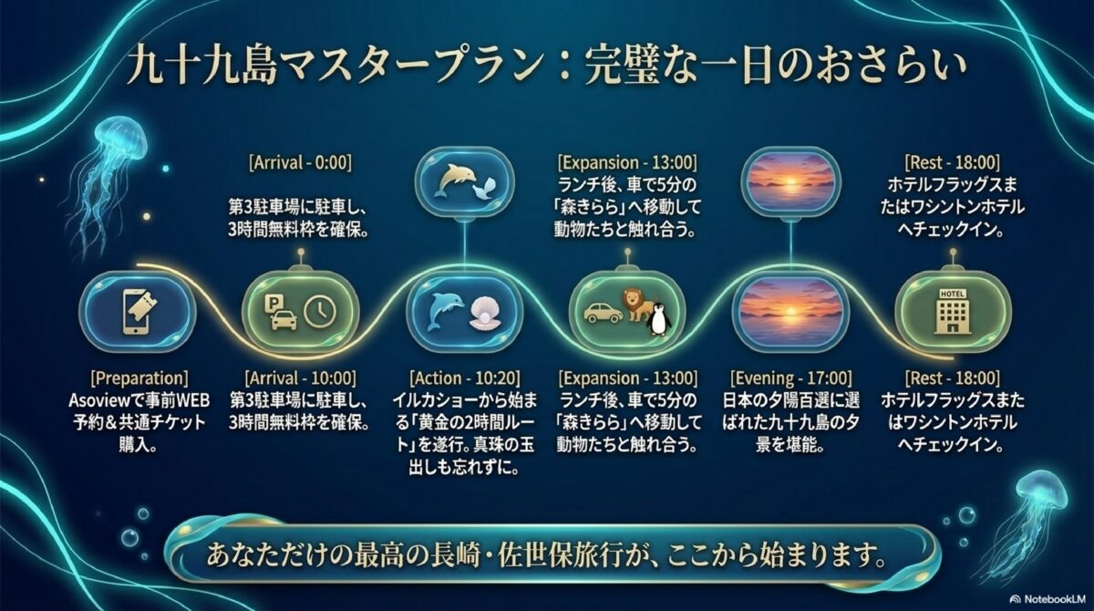 九十九島マスタープラン:完璧な一日のおさらい