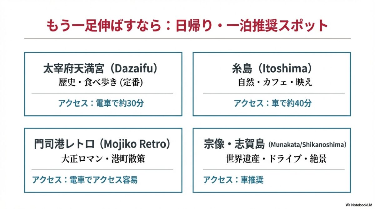 もう一足伸ばすなら：日帰り･一泊推奨スポット