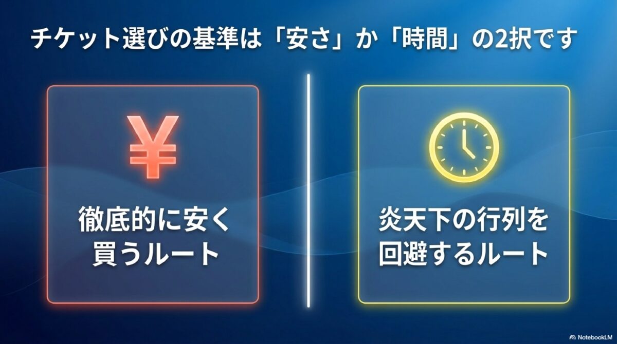 チケット選びの基準は「安さ」か「時間」の二択です
