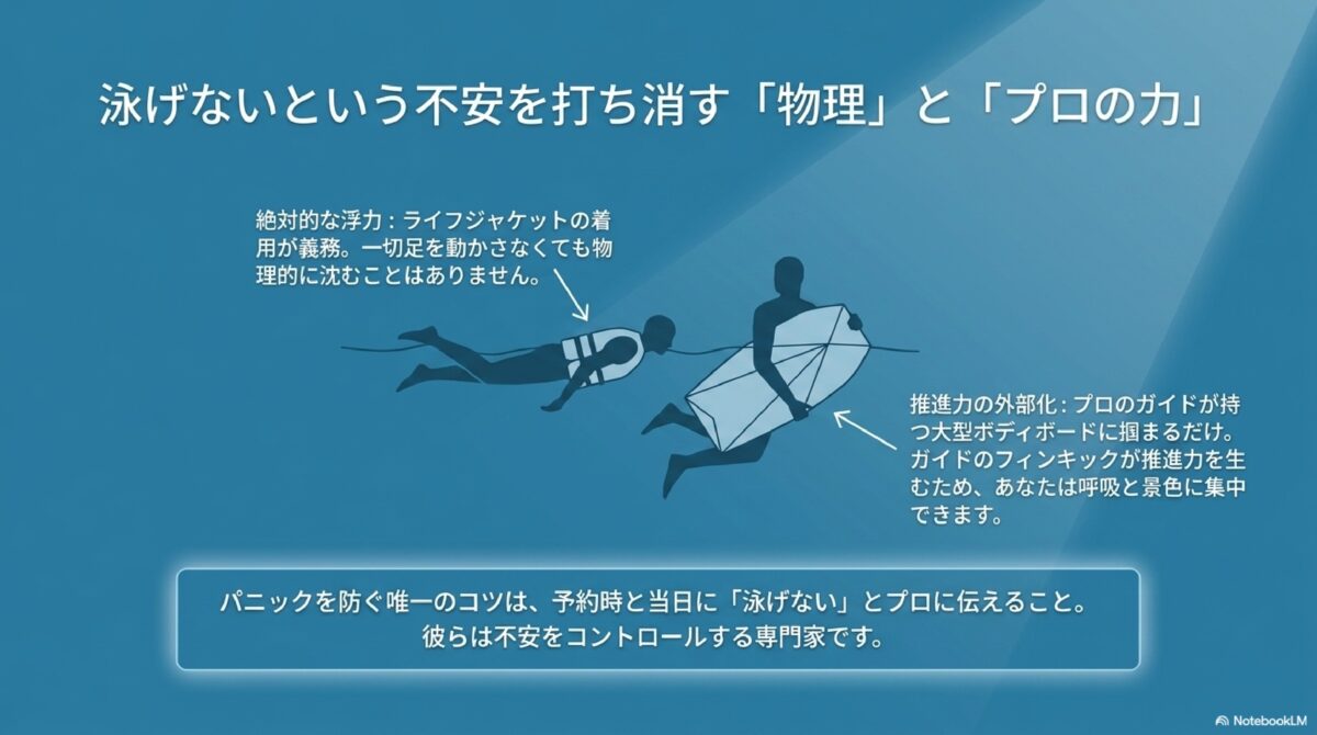 泳げないという不安を打ち消す「物理」と「プロの力」