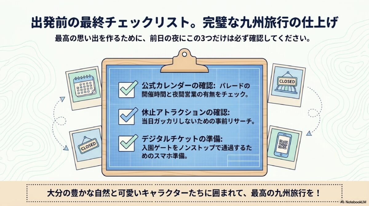 出発前の最終チェックリスト。完璧な九州旅行の仕上げ