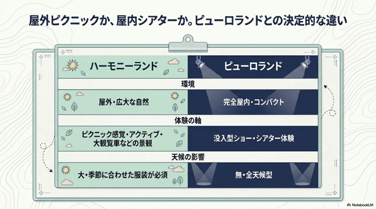 屋外ピクニックか、屋内シアターか。ピューロランドとの決定的な違い