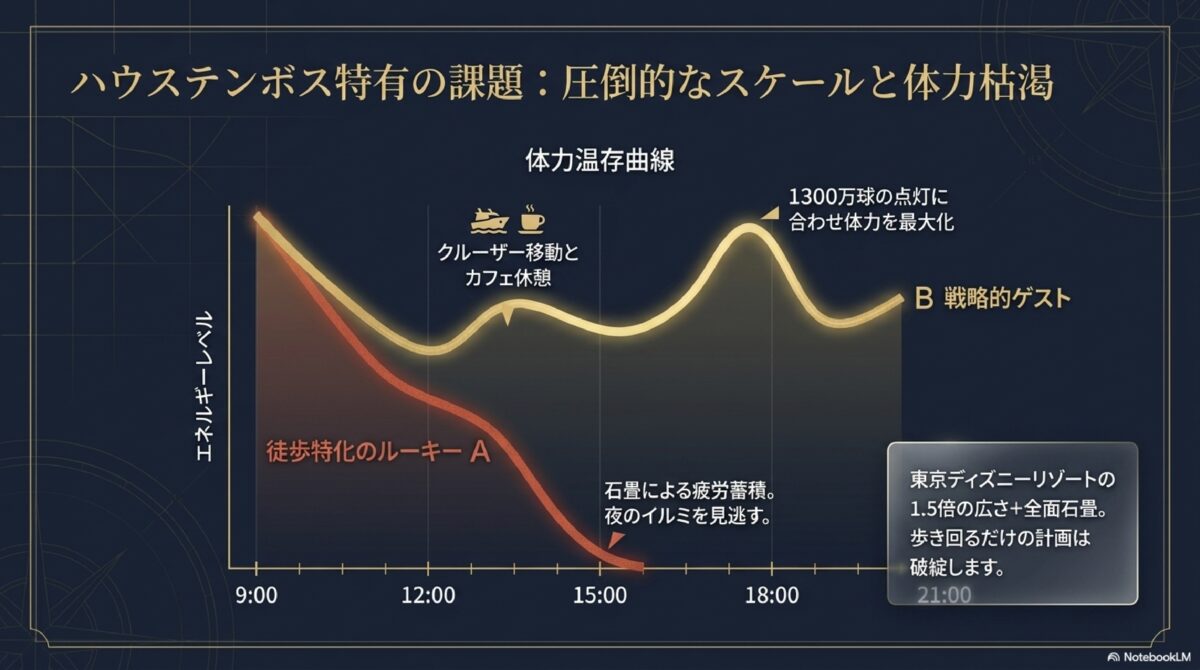 ハウステンボス特有の課題：圧倒的なスケールと体力枯渇