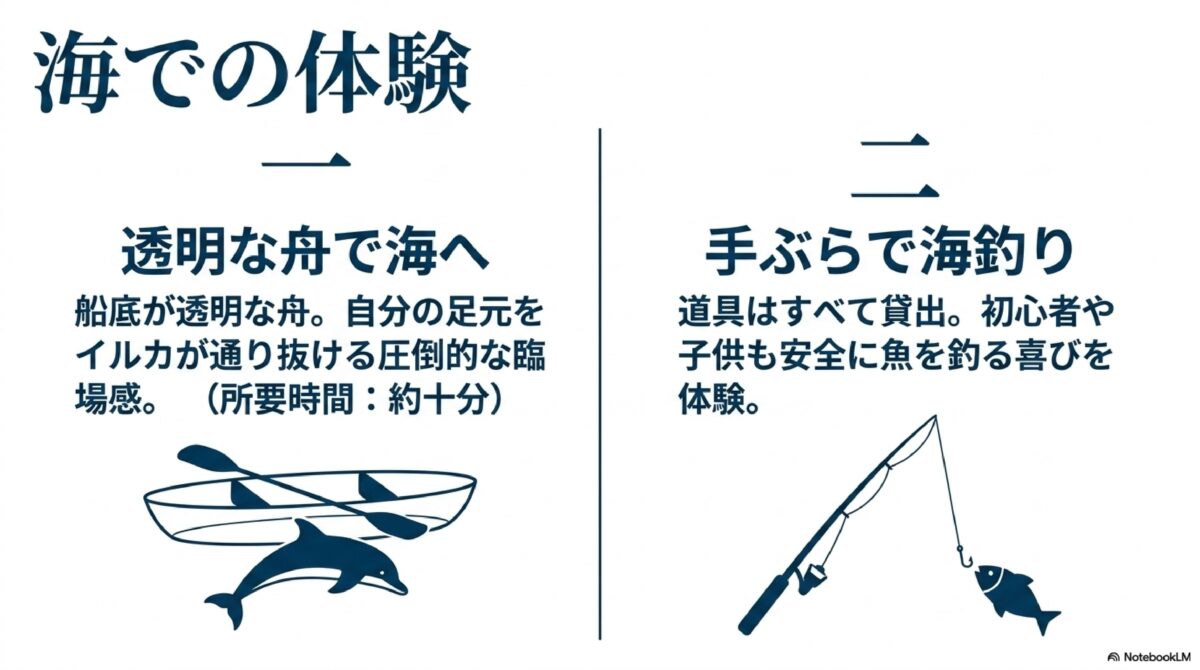 海での体験|透明な船で海へ・手ぶらで海釣り