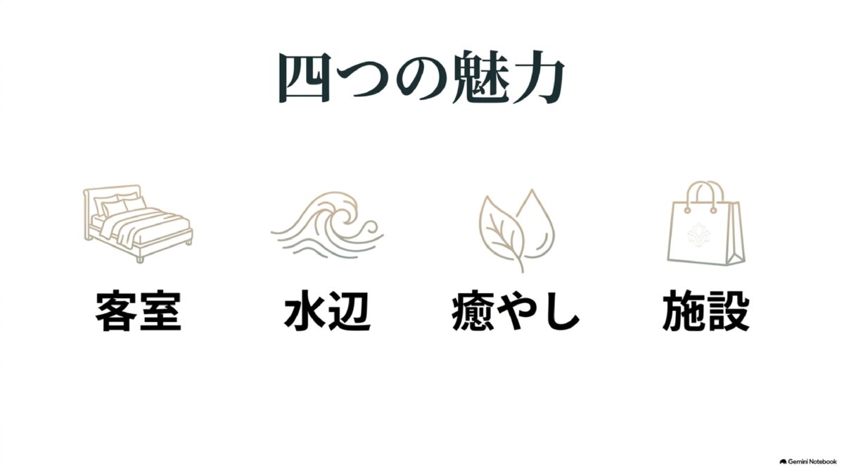ブセナテラスの客室・水辺・癒やし・館内施設の魅力