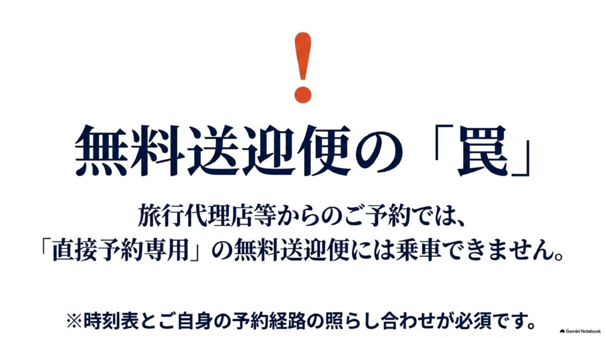 ブセナテラス無料空港シャトルの直接予約限定便に関する注意点