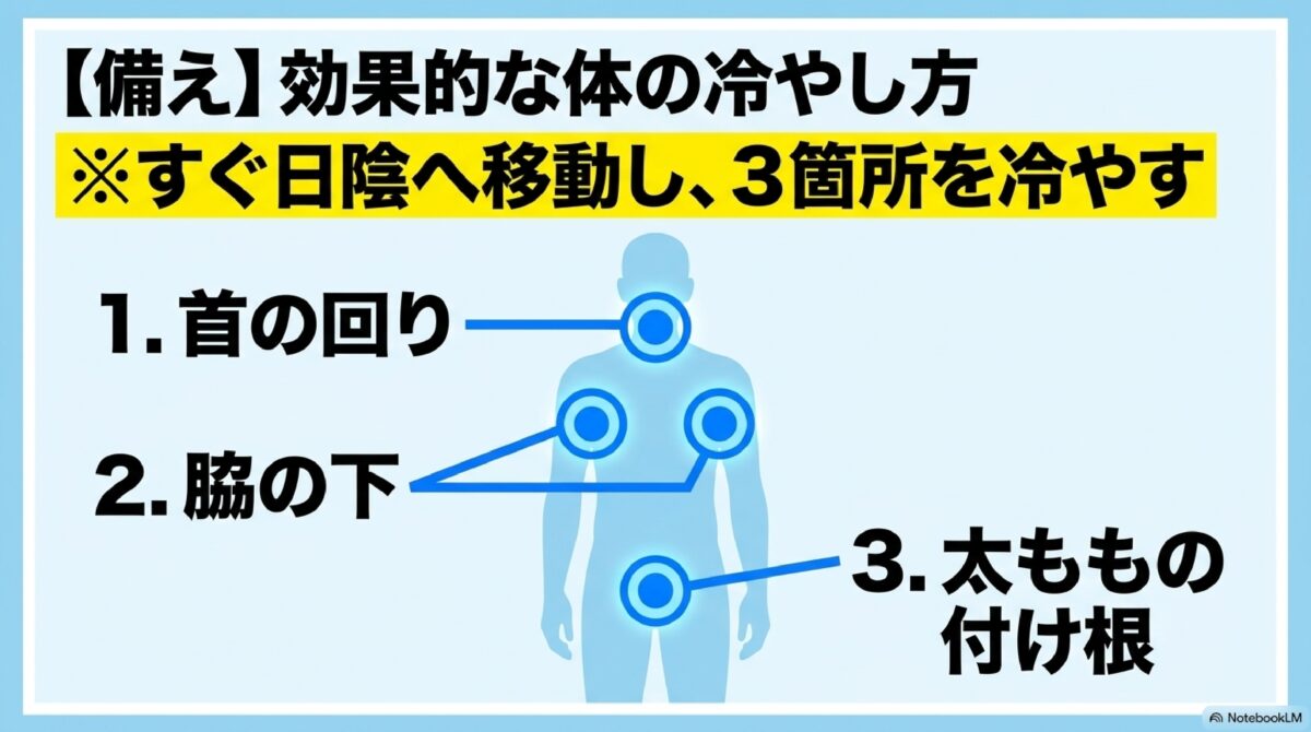 知っておきたい熱中症時の体の冷やし方の図