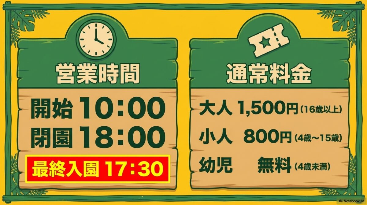 ナゴパイナップルパークの営業時間と入園料金(大人・小人・幼児)の一覧