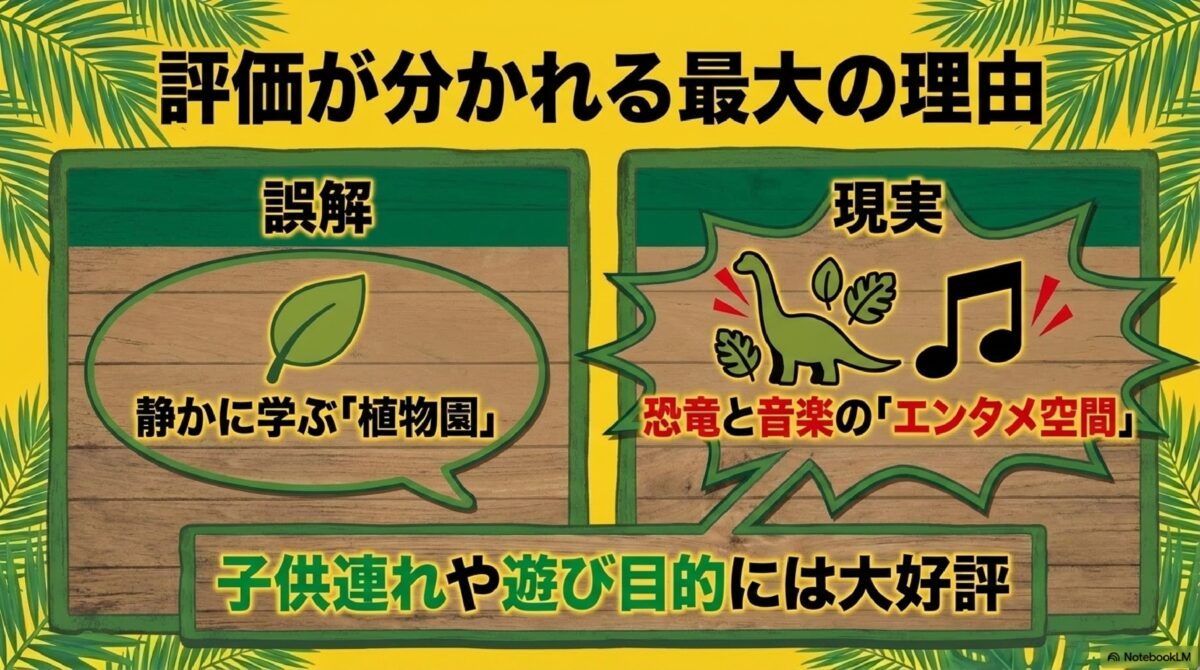 ナゴパイナップルパークの植物園と恐竜・音楽エンタメ空間の特徴比較