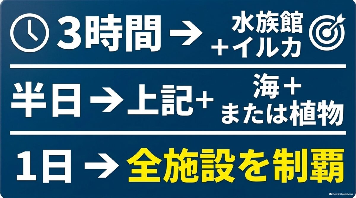海洋博公園の3時間・半日・1日別モデルコース