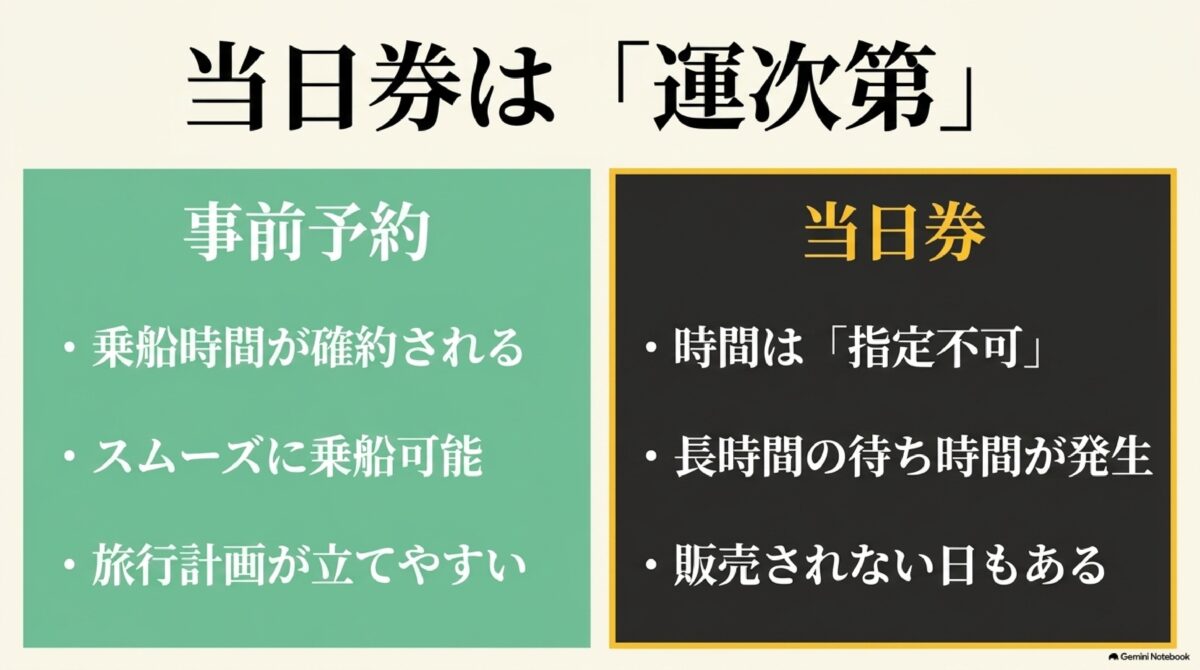 高千穂峡ボートの事前予約と当日券の違いを比較した画像