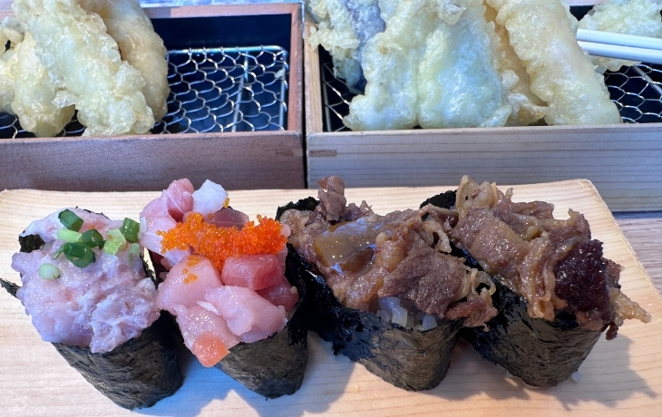 鮨やハレの日KITTE博多店で注文した寿司と天ぷら